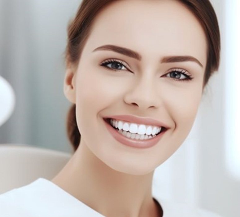 Dental patient with radiant smile after receiving veneers