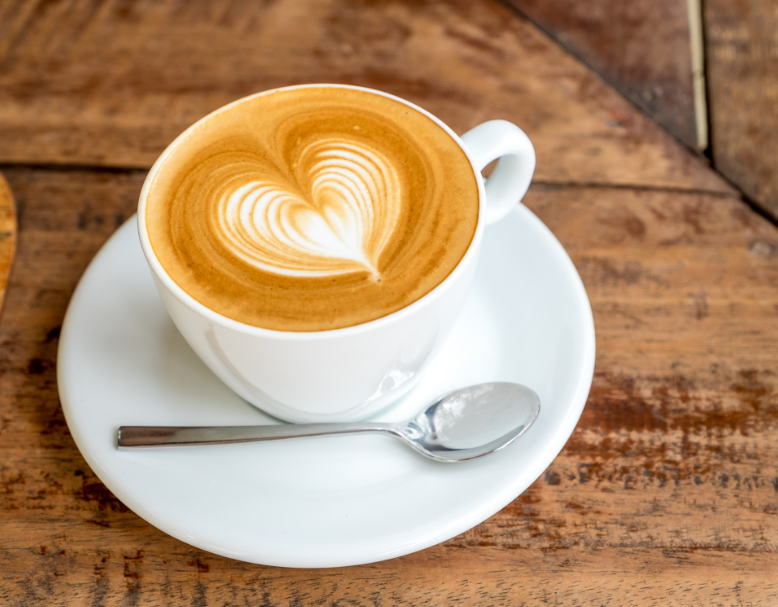 Latte with heart-shaped foam